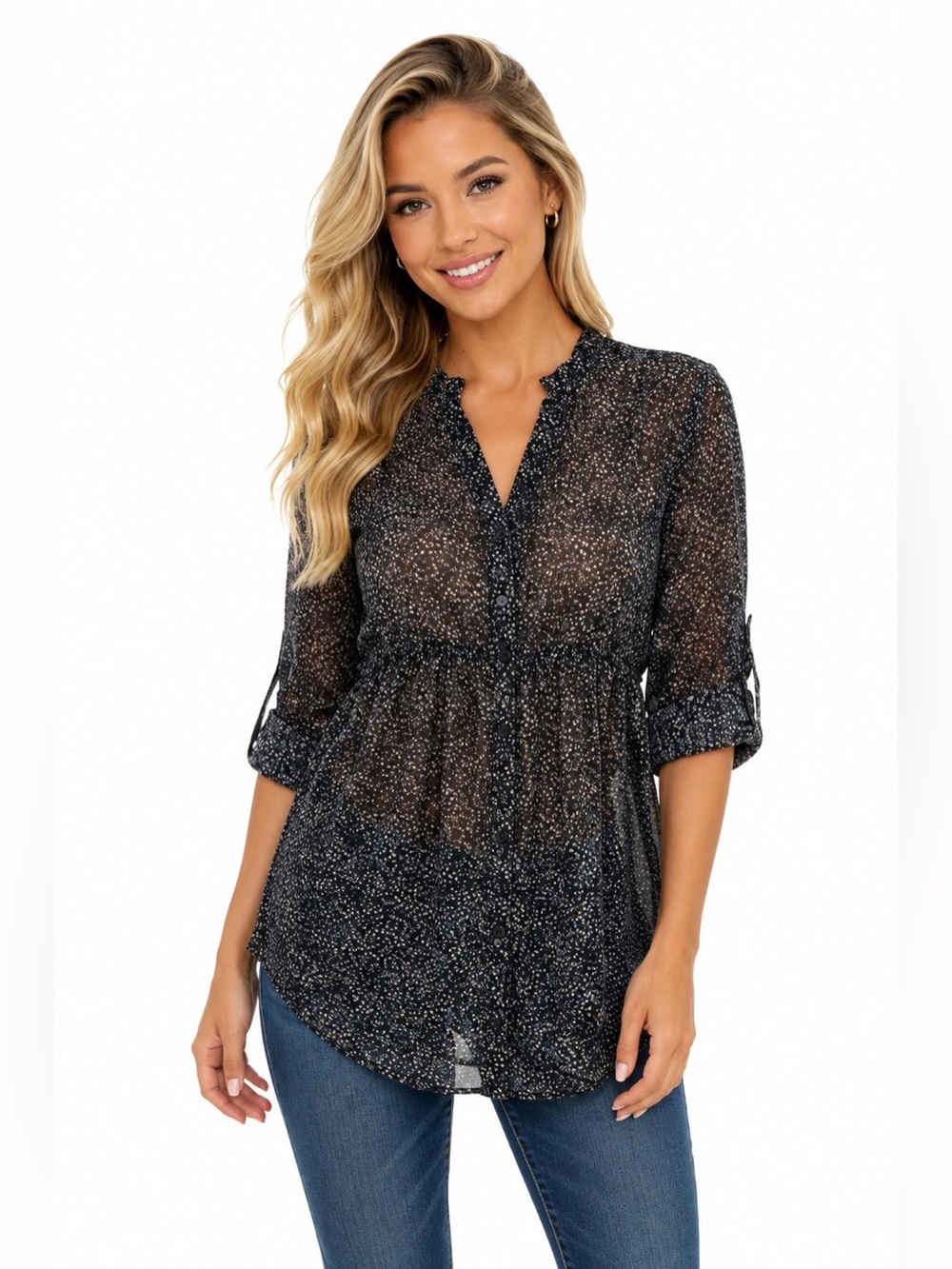 Express Sheer Baby Doll Button Down Shirt XSmall​​​